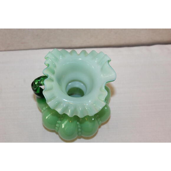 Vintage Fenton Green Beaded Melon Pitcher – Large 8 Inches - Picture 3 of 4